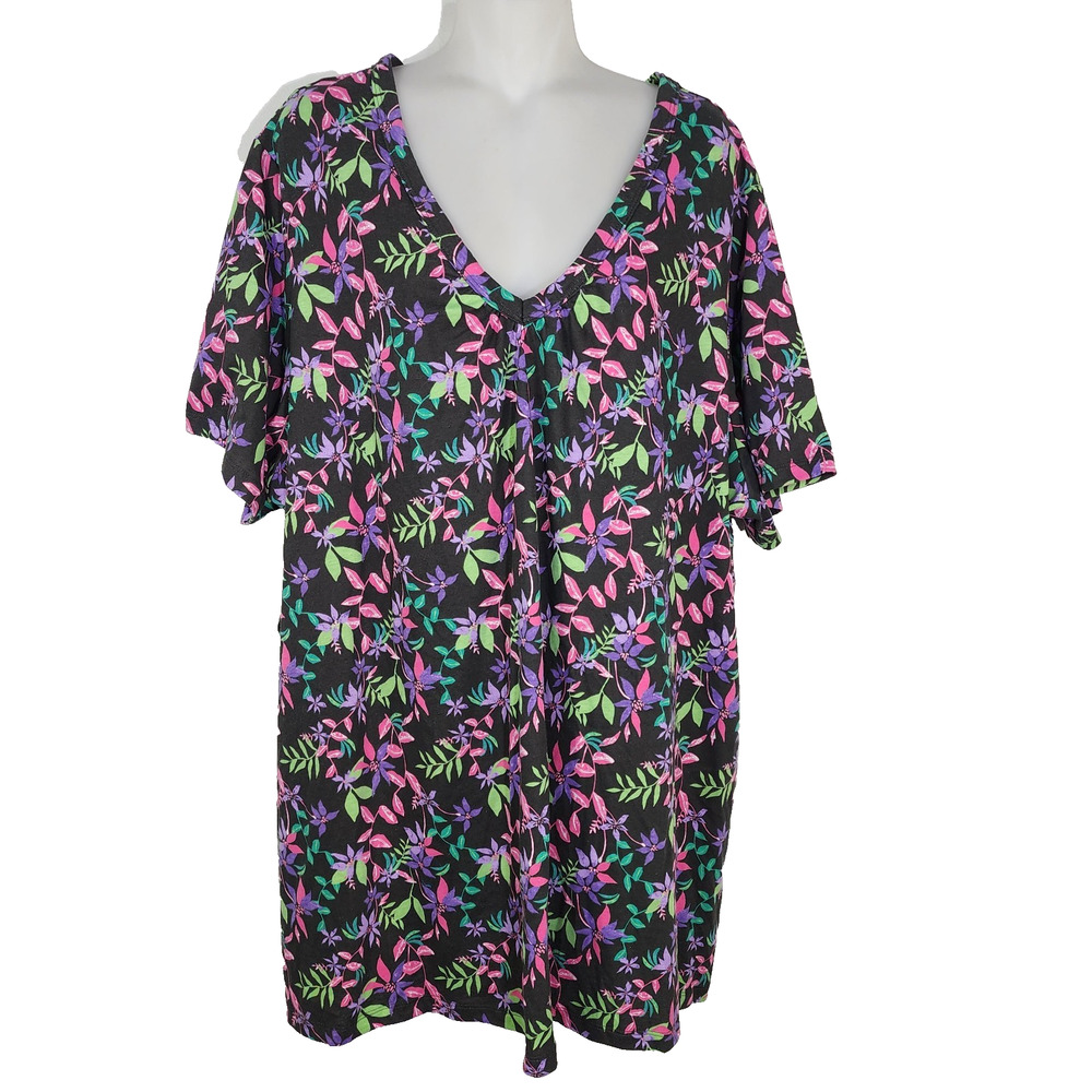 Woman Within T Shirt Women 3X Perfect Floral Printed Short Sleeve Boatneck Tunic